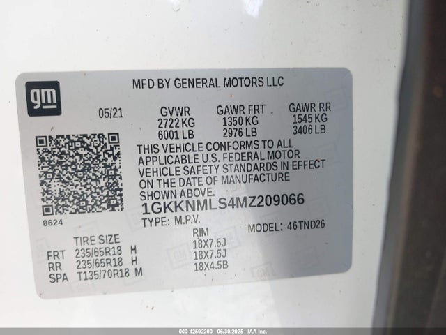 1GKKNMLS4MZ209066 GMC lgx