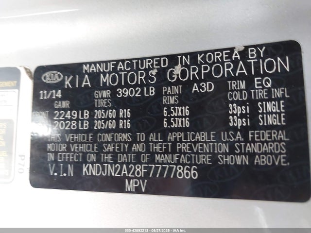 KIA dohc gdi gamma 2015 KNDJN2A28F7777866 Image 9
