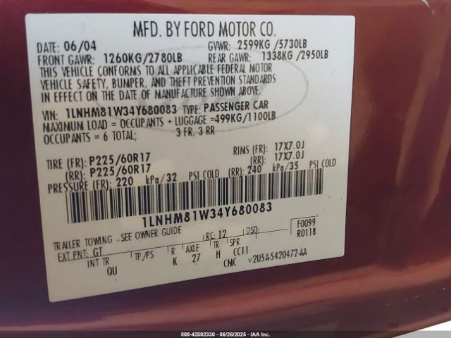2004 LINCOLN TOWN CAR 1LNHM81W34Y680083 Photo 8