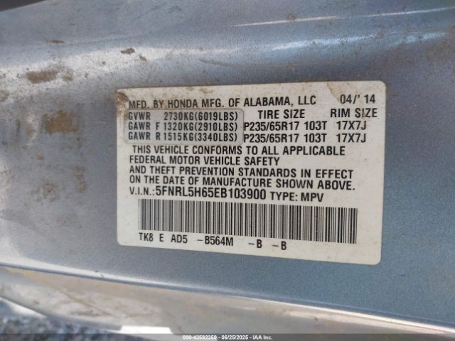 5FNRL5H65EB103900 Honda j35z8