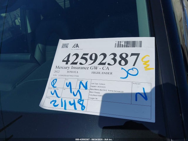 5TDHZRAH7NS137104 Toyota 2gr-fks
