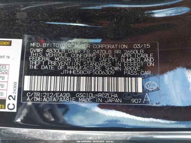 Lexus 2gr-fse 2015 JTHHE5BCXF5006309 Image 9
