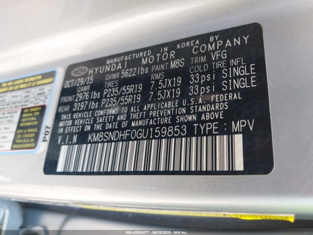 KM8SNDHF0GU159853 Hyundai gdi lambda ii