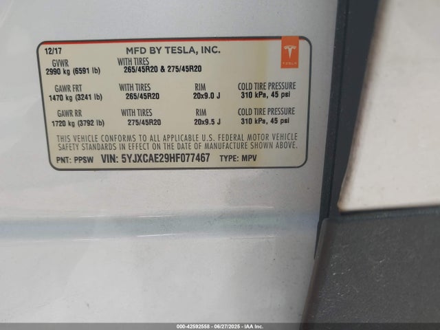 2017 TESLA MODEL X 5YJXCAE29HF077467 Photo 8