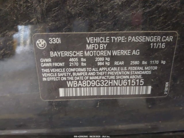 WBA8D9G32HNU61515 BMW 330I