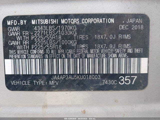 JA4AP3AU5KU018003 Mitsubishi mivec