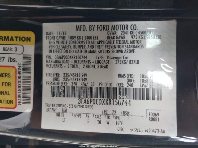2019 FORD FUSION 3FA6P0CDXKR150744 Photo 8