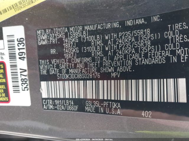 2011 TOYOTA SIENNA 5TDDK3DC8BS028176 Photo 8