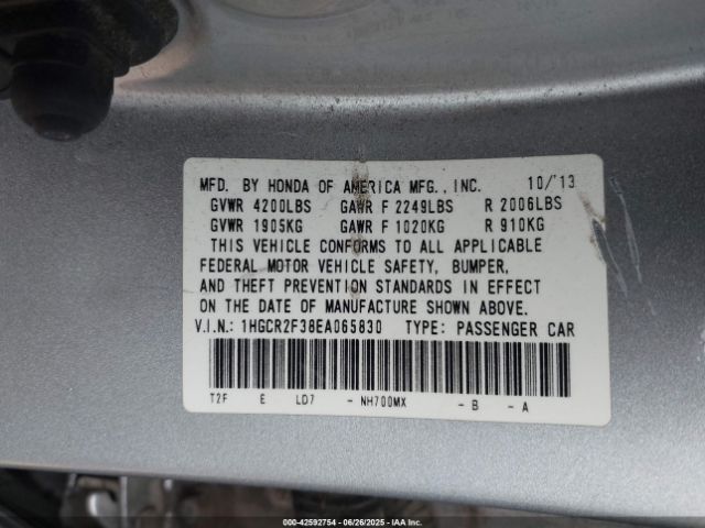1HGCR2F38EA065830 Honda k24w1