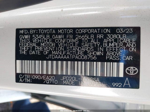 JTDAAAAA1PA008756 Toyota 3km