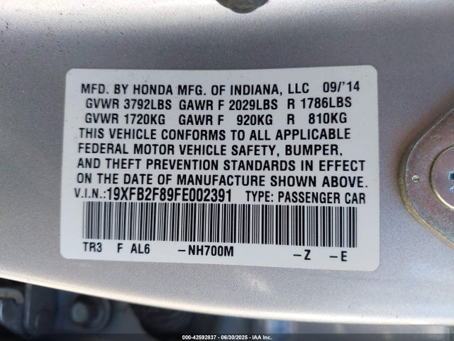 19XFB2F89FE002391 Honda r18z1
