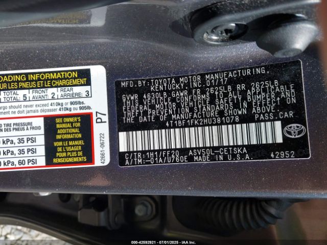 2017 TOYOTA CAMRY 4T1BF1FK2HU381078 Photo 8