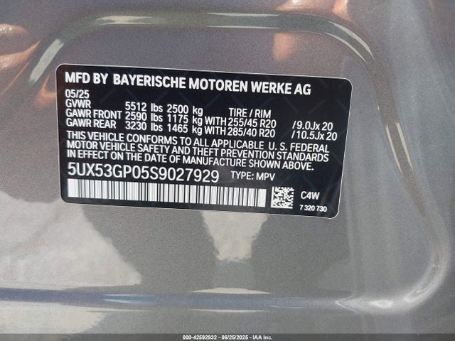 5UX53GP05S9027929 BMW 2025