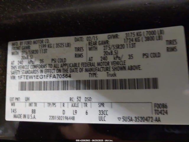 1FTEW1EG1FFA70564 Ford 2015