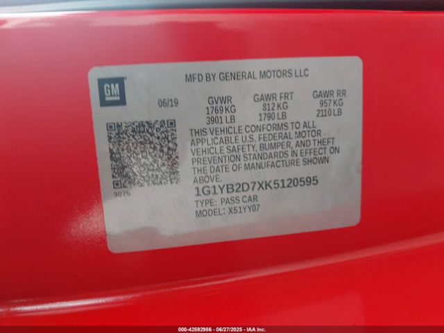 2019 CHEVROLET CORVETTE 1G1YB2D7XK5120595 Photo 8