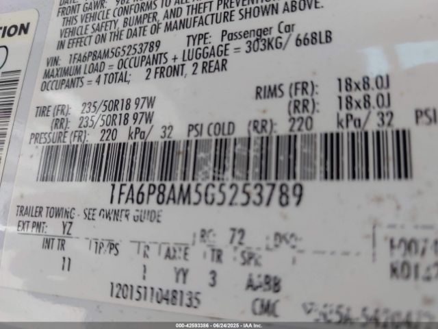 2016 FORD MUSTANG 1FA6P8AM5G5253789 Photo 8