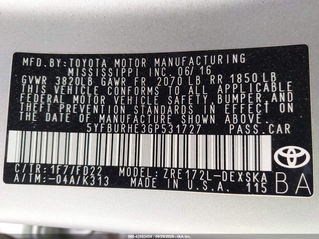 Toyota 2zr-fe 2016 5YFBURHE3GP531727 Image 9