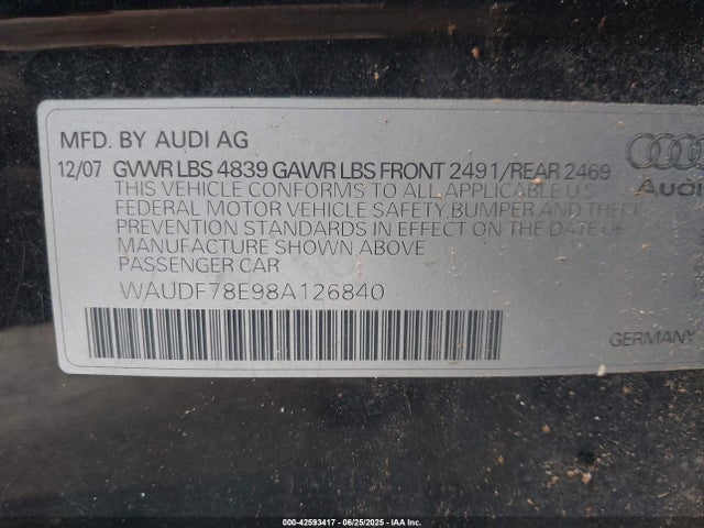 Продаж на аукціоні авто 2008 Audi A4 2.0t, vin: WAUDF78E98A126840, номер лоту: 42593417