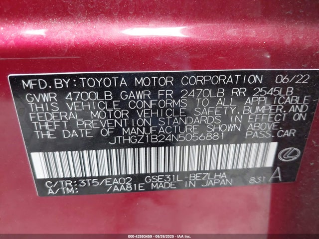 JTHGZ1B24N5056881 Lexus 2gr-fks