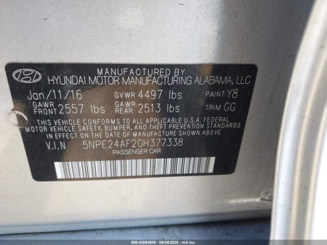 2016 HYUNDAI SONATA 5NPE24AF2GH377338 Photo 8