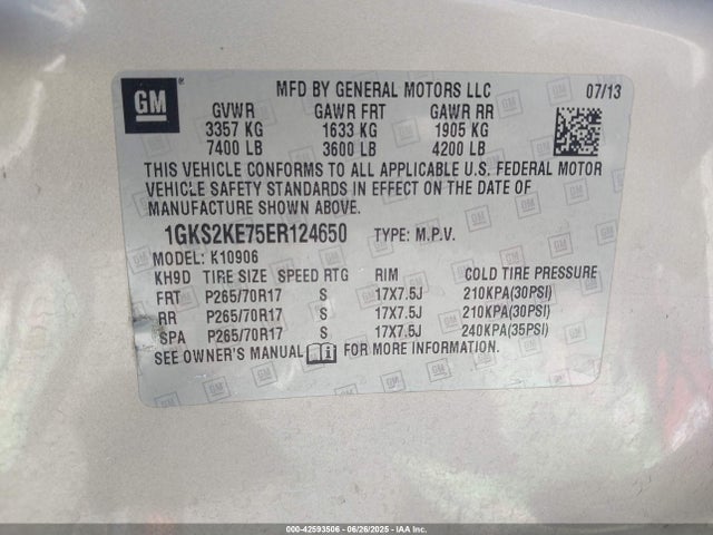 1GKS2KE75ER124650 GMC lc9 - flex fuel (gas/alc), aluminium cylinder, deactivation