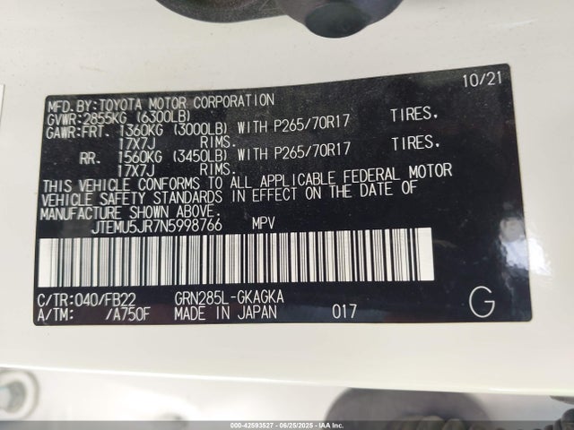 JTEMU5JR7N5998766 Toyota 1gr-fe