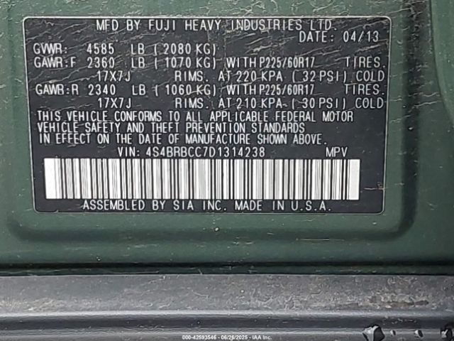 2013 SUBARU OUTBACK 4S4BRBCC7D1314238 Photo 8