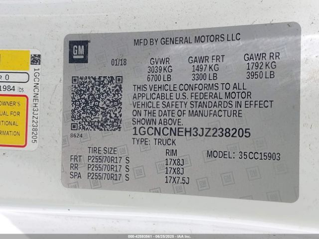 1GCNCNEH3JZ238205 Chevrolet lv3 - gen 5, sidi, vvt: variable valve timing, e85 max, alum