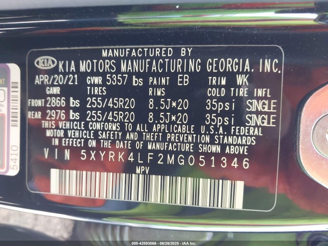 5XYRK4LF2MG051346 KIA t-gdi theta-iii