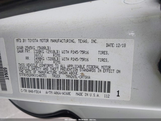 5TFRX5GN9KX140351 Toyota 2tr-fe