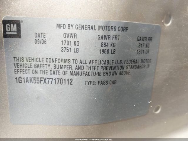 2007 CHEVROLET COBALT 1G1AK55FX77170112 Photo 8