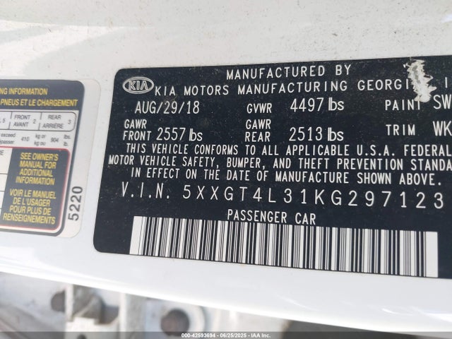 5XXGT4L31KG297123 KIA gdi