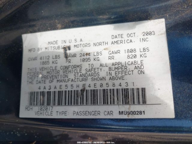 2004 MITSUBISHI ECLIPSE SPYDER 4A3AE55H84E058431 Photo 8
