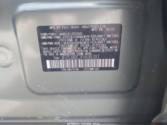 JF2SJABC2FH595707 Subaru 2.5na u5