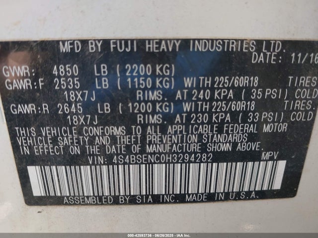 Subaru u4 2017 4S4BSENC0H3294282 Image 9