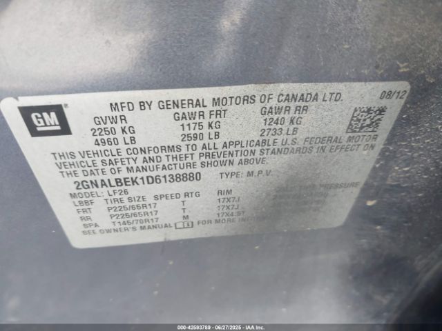 2013 CHEVROLET EQUINOX 2GNALBEK1D6138880 Photo 8