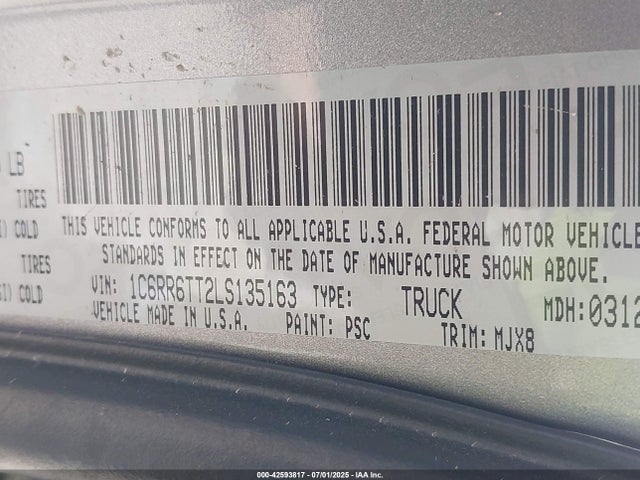 1C6RR6TT2LS135163 RAM 1500 Classic Slt 4x2 6&#039;4 Box