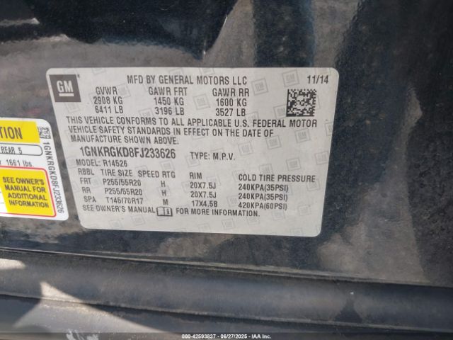 2015 CHEVROLET TRAVERSE 1GNKRGKD8FJ233626 Photo 8