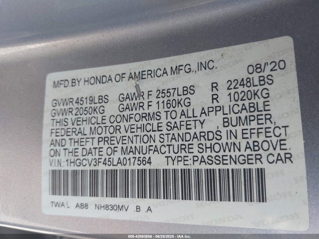 Honda lfb2 2020 1HGCV3F45LA017564 Image 9