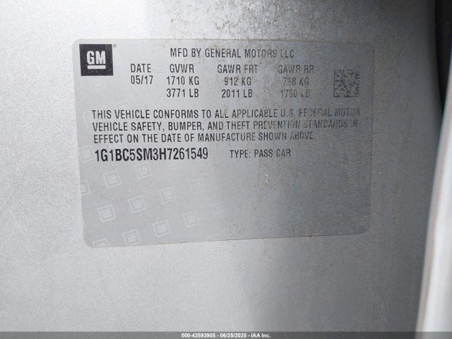1G1BC5SM3H7261549 Chevrolet le2 -di: direct injection, vvt: variable valve timing, gen, alum