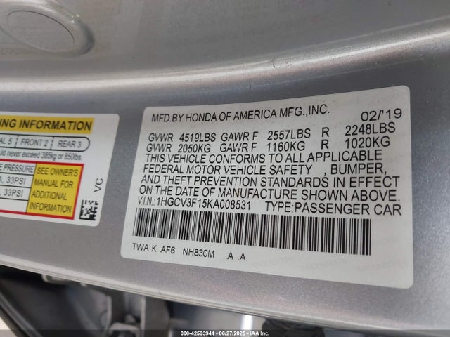 1HGCV3F15KA008531 Honda lfb2