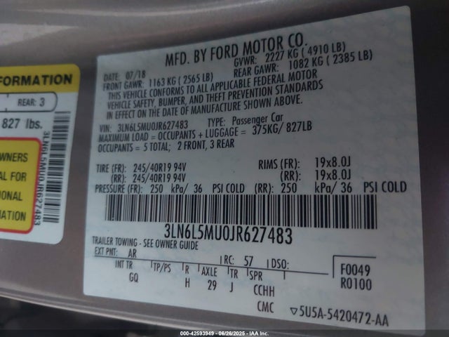 3LN6L5MU0JR627483 Lincoln 2.0l 4v atk