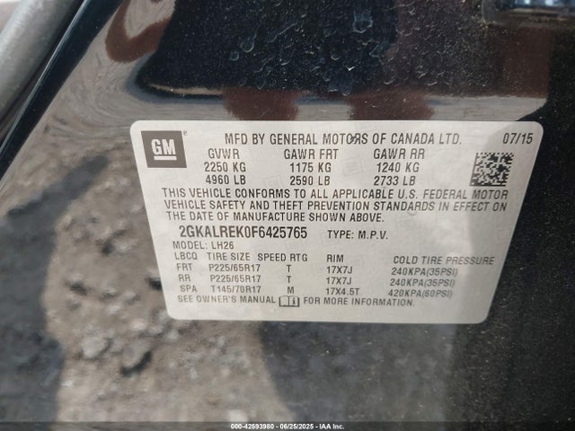 2GKALREK0F6425765 GMC lea - flex fuel (gas/alc), aluminum, ho,