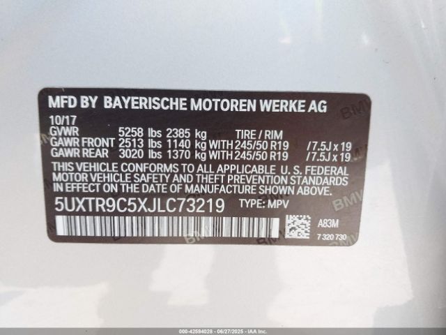 2018 BMW X3 5UXTR9C5XJLC73219 Photo 8