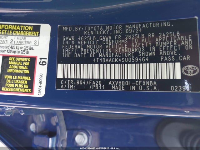 Toyota a25a-fxs 2025 4T1DAACK4SU059464 Image 9