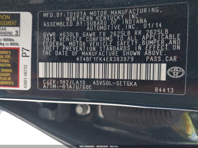 4T4BF1FK4ER383979 Toyota 2ar-fe