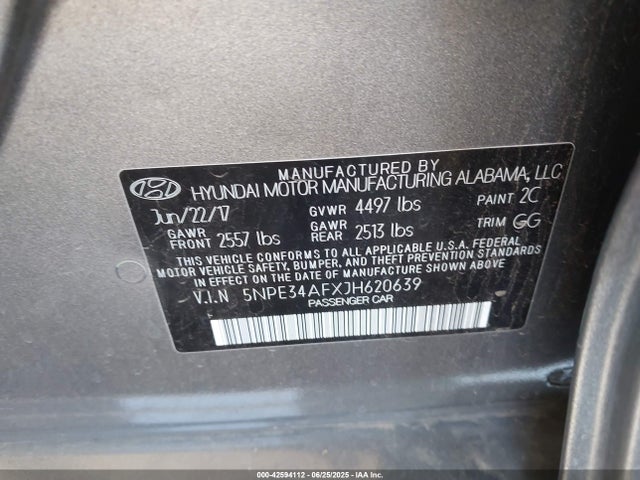 5NPE34AFXJH620639 Hyundai gdi theta-ii