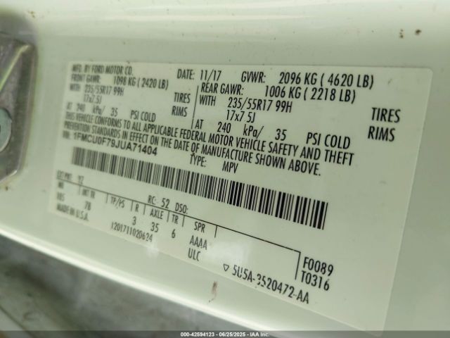 2018 FORD ESCAPE 1FMCU0F79JUA71404 Photo 8