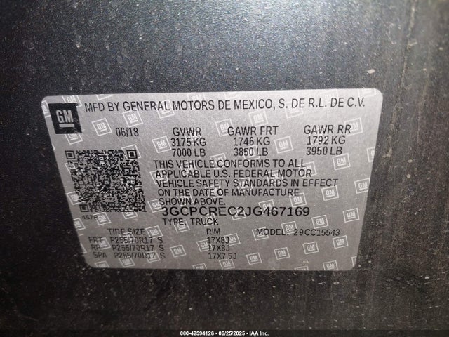 3GCPCREC2JG467169 Chevrolet l83 - sidi: spark ignited direct injection, vvt: variable valve timing, afm, e85 max, alum