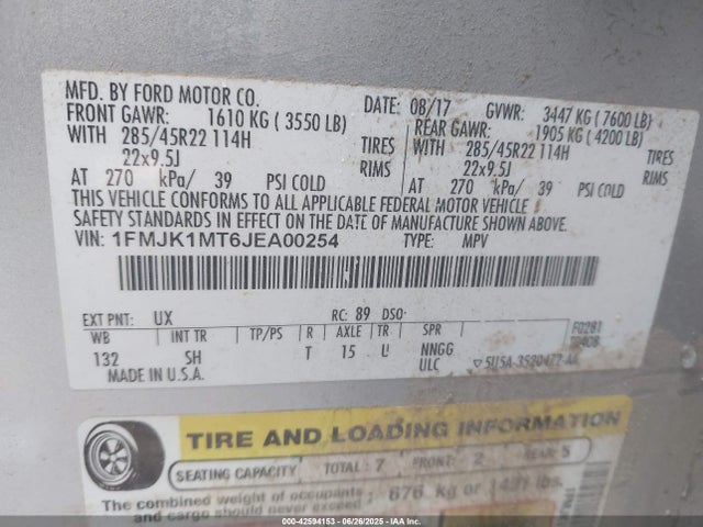 1FMJK1MT6JEA00254 Ford 3.5l gtdi